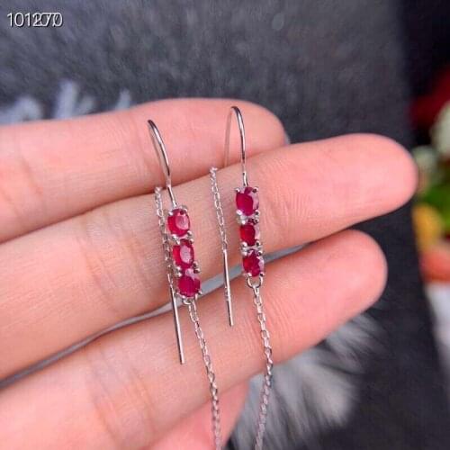 Fashion Lovely Tassels long Line S925 silver natural red ruby drop earrings natural gemstone women birthday party gift jewelry