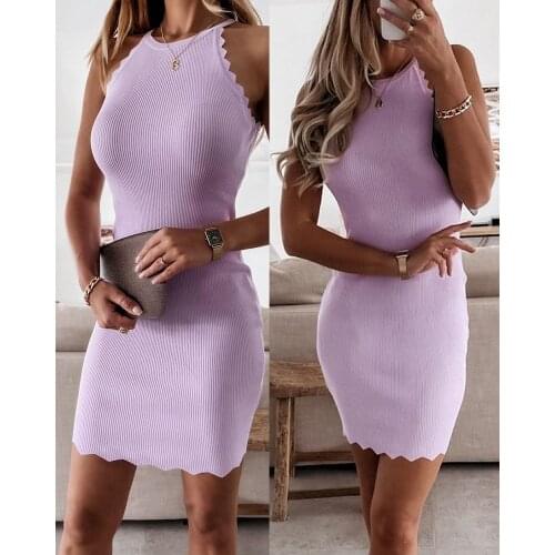 Summer Women Elegant Plain Tank Bodycon Dress Femme Ribbed Sleeveless Solid Robes Skinny Ladies Prom Mid Dress Vestido 2021 New