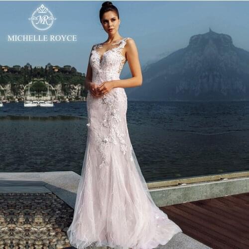 Michelle Royce Mermaid Wedding Dresses 2020 Sweetheart Appliques Sleeveless Backless Elegant Lace Court Train Vestido De Novia