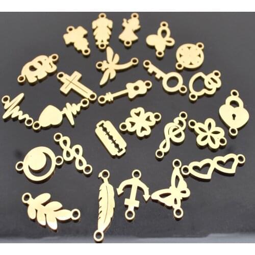 2pcs 25 styles Stainless Steel Gold Color Connectors Charms Components Accessories for DIY Jewelry Making Necklace Bracelet