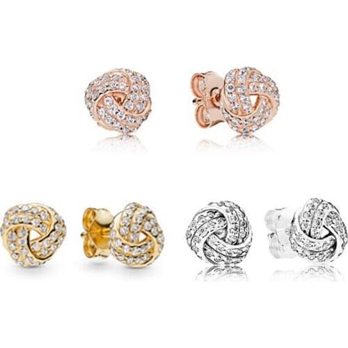 2021 New Free Shipping Authentic 925 Sterling Silver Shimmering Knot Stud Earrings For Women DIY Jewelry S925 Earring