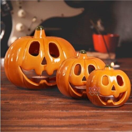 3 Piece Pumpkin Decorative Candle Halloween Festival Party Bar Decor Supplies