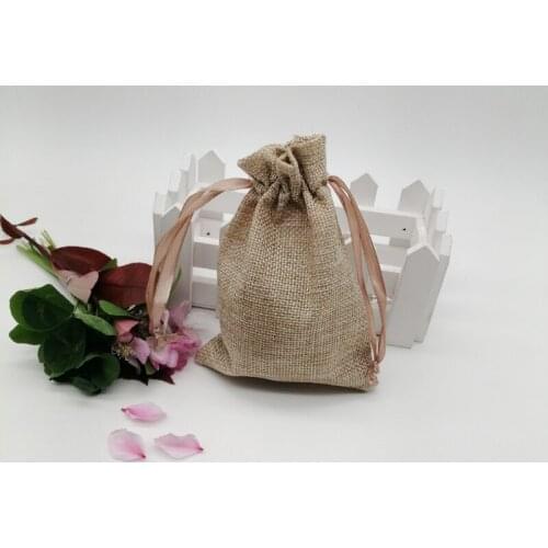 30pcs Tote Linen Fabric Sack Jute Gift Bags Silk Ribbon Drawstring Jute Bag for Webbing Party Packaging Bags Gift Jewelry Bag