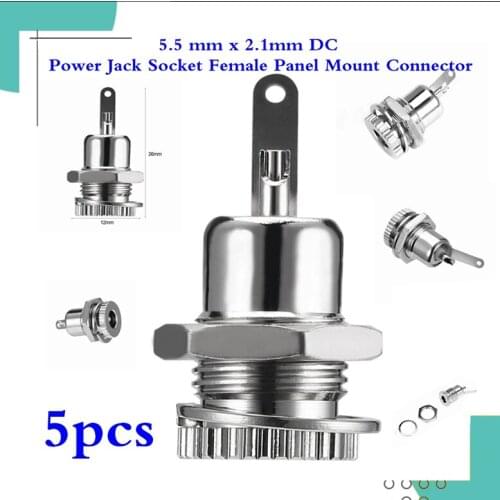 5 pieces wholesale 5.5mm x 2.1mm DC power outlet socket female panel mounting connector free shipping