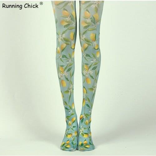 RUNNING CHICK Fruit Mural Print Retro Pantyhose Wholesales