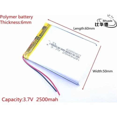 Free shipping 1pcs/lot 605060 Accumulator 3.7V 2500mAh Rechargeable Lithium Polymer