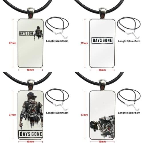 Glass Cabochon Jewelry Steel Color With Long Pendant Choker Rectangle Necklace For Women Girls Cool Game Days Gone Logo Poster