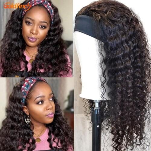 Brazilian Deep Wave Wig Headband Wig 180Density Wig For Black Women Human Hair Plucked Fasce Per Capelli Remy Half Wig Goldfinch