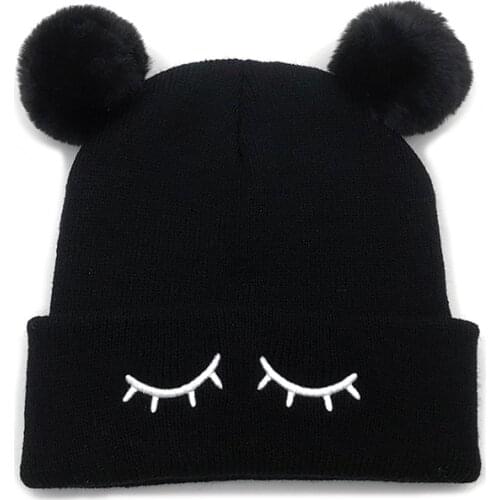 New fashion Embroidery childrens knit hat double ball wool cap hair ball hat Boys Girls Keep warm cute fit 2-7years old