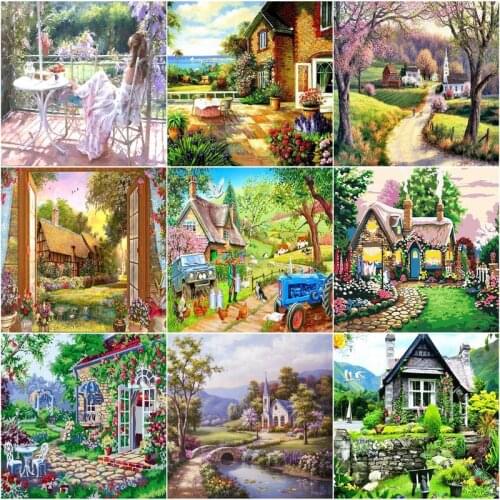 GATYZTORY 40x50cm Framed Painting By Numbers Kits For Adults Children Unique Gift Countryside Scenery Oil Picture Wall Craft