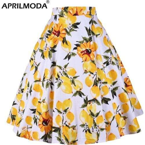 Robe Summer Travel Casual 50s 60s Women Skirt Lemon Floral Print Costume Cotton A-Line Knee-Length Plus Size Pin Up Swing Jurken