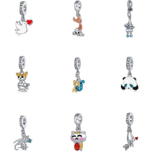 5PCS Hot Fit Original Pendant Bracelet Femme New Animal Beads Panda Mermaid Cat Pigeon ELF Flower Charm For Women Men Pulseira