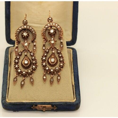 PERFECT OLD ISLAMIC MOONSTAR DESIGN 8K GOLD ROSE CUT DIAMOND DECORATED EARRING