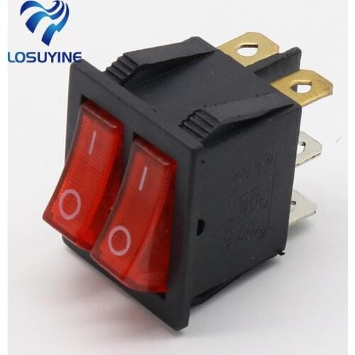KCD2 Double Boat Rocker Switch 6 Pin On-Off With Green Red Light 20A 125VAC