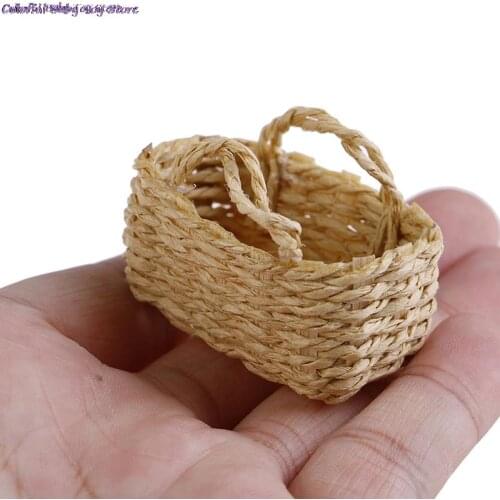 1pc mini Bamboo Basket Simulation Food Basket Model Toys for Doll House Decoration 1/12 Dollhouse Miniature Accessories