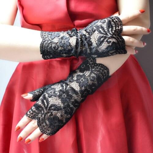 Summer Sexy Lace Hollow Short Fingerless Gloves Sun Protection Cycling Drive Cover the Scar Thin High Elasticity Etiquette Dance