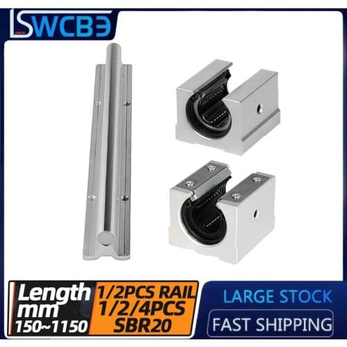Open box type linear guide slider, SBR20 rail Steel protection/steel protection + pressure plate L=150-1150mm，Woodworking track