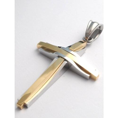 Punk Male Cross Pendants Stainless Steel Color Gold Black Jesus Cross Pendants Necklace Jewelry For Cool Men