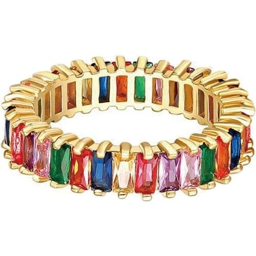 MxGxFam Charming 7 Rainbow Color Rings For Women Gold color 18 k Fashion Jewelry AAA+ Zircon