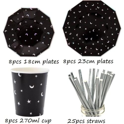 49pcs moon star shape disposable tableware set paper plate paper cup wedding birthday decoration party supplies