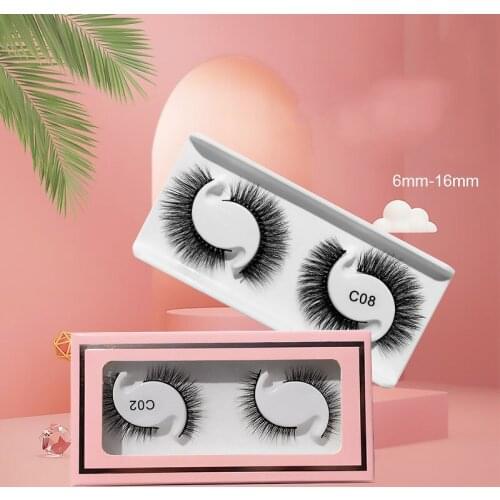 2 Pairs False Eyelashes Natural Soft Long Thick Handmade 3D Lashes Makeup Extension Reusable Fake Eyelashes With Pink Box