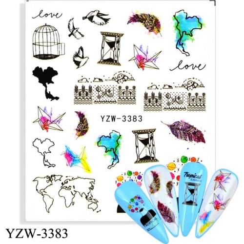New Designs Nail Water Decal Stickers Flower Leaf Tree Butterfly Wolf DIY Slider For Manicuring Nail Art Watermark