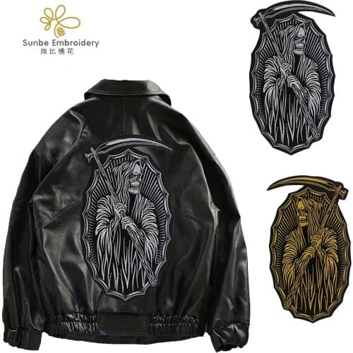 Back Badges Embroidery Applique Skull Patches Iron on Biker Jacket Clothing Punk Stickers 5 pieces