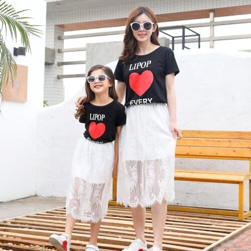 2020 new Matching Family Outfits Summer Mum Daughter Cotton T-shirt +dress Holiday Seaside Beach Matching Clothing