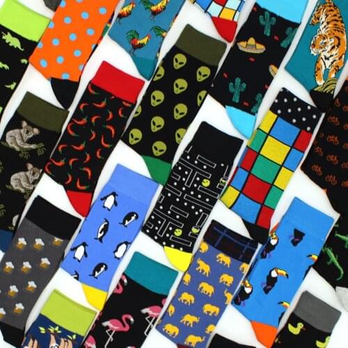 2021 New Hiphop Cotton Men Socks Harajuku Happy Funny animal Flamingo penguin chili Dress Socks for Male Wedding Christmas Gift