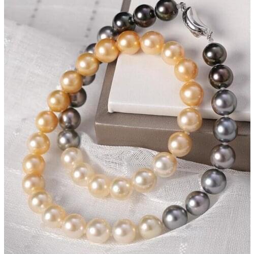 NEW 35"10-11MM NATURAL WHITE PINK BLACK ROUND PEARL NECKLACE