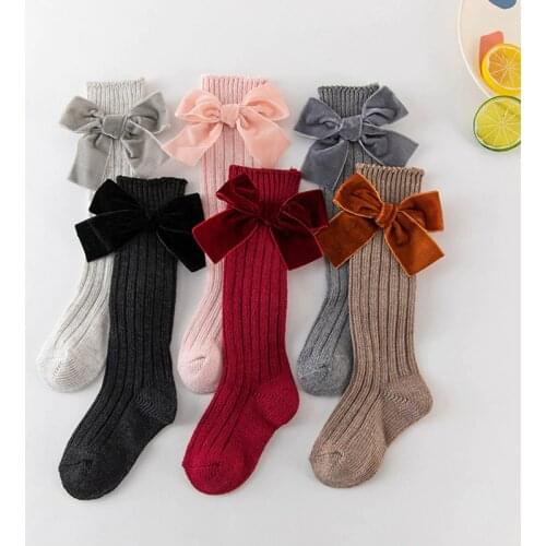 New Baby Summer Clothing Kids Toddlers Girls Big Bow Knee High Long Soft Cotton Lace Baby Socks Bowknot Cotton Socks
