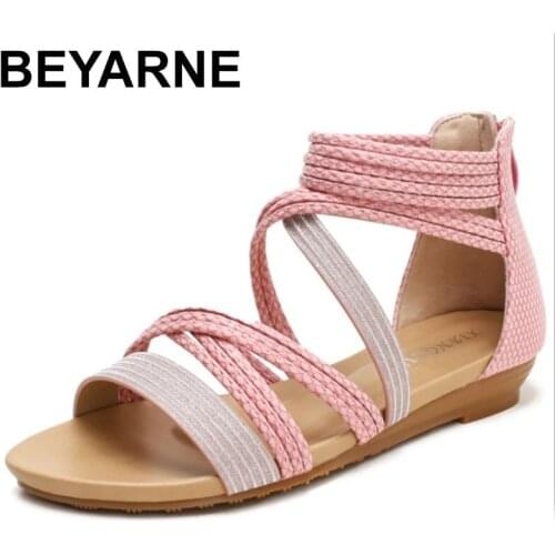 BEYARNE2021 Spring and Summer New Cross-belt Slope with Roman Sandals Bohemia Ethnic Style All-match Holiday Womens Shoes