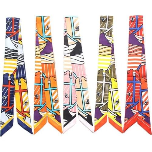 New style horse head striped scarf ladies luxury twill satin scarf shawl beach decoration scarf bag belt scarf women JK35