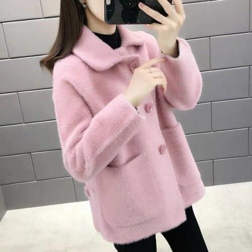 2020 Autumn Winter Women Thick Warm Faux Mink Fur Cardigans Elegant Solid Knit Sweater Long Sleeve Knitted Sweaters Outwear Z148