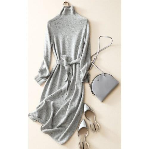 High quality cashmere merino wool turtleneck dress long womens casual winter pullovers