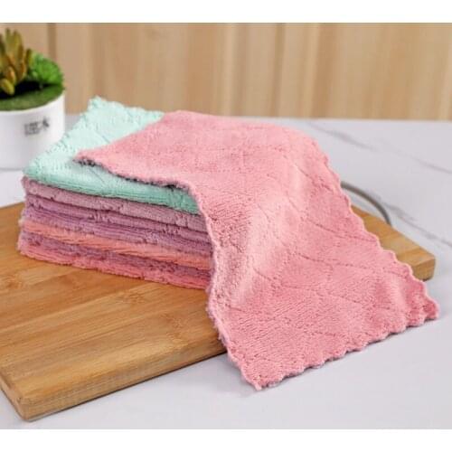 Printed Fish Scale Coral Velvet Cleaning Dishwashing Washcloth Lazy Net Red Dishcloth Kitchen Oil-free Thickened Double-sided