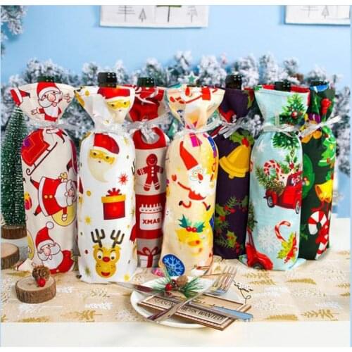 7pcs Christmas Wine Bottle Bags Xmas Red Wine Bottle Cover Decorative Champagne Holder Decorations for Dining Table