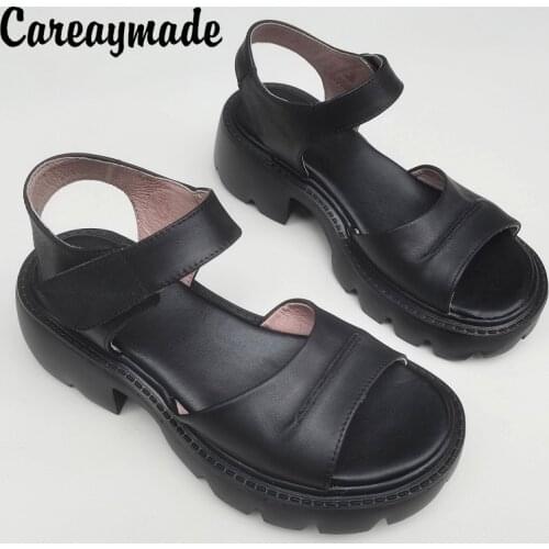 Careaymade-Genuine Leather open toe sandals leisure high school heel light and versatile top leather Summer comfortable sandals