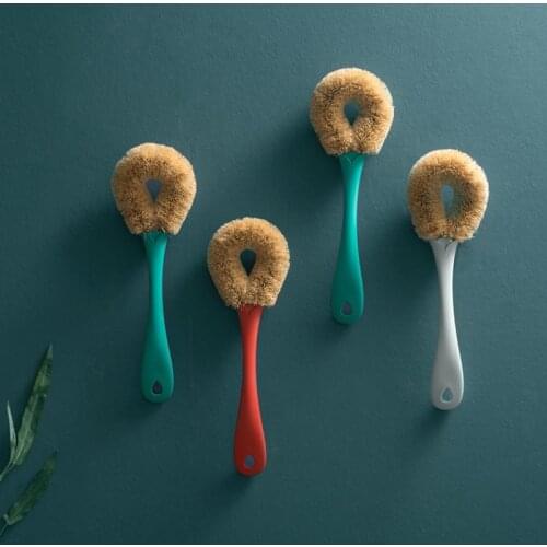 Natural Coconut Palm Long Handle Non-stick Oil Pan Pot Brush Kitchen Dishwashing Brushes Household Kitchen Bowls Cleaning Tools