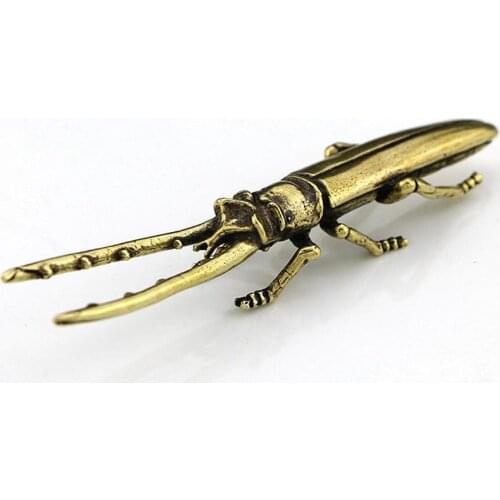 4.7"OR12cm Antique Pure brass statue copper ORNAMENT Religious status Thai wild boar Pendant decoration insect beetle animal sta