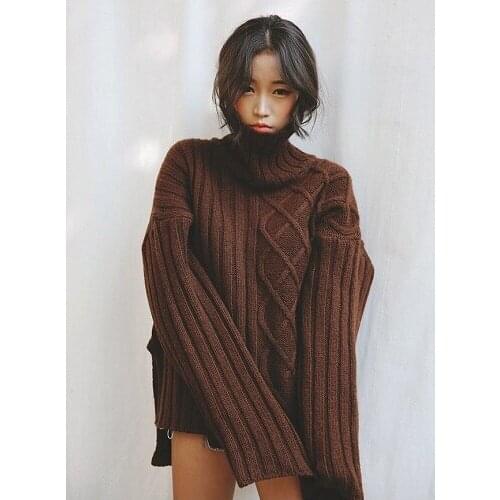 Free Shipping stylenanda retro minimalist personality twist woven turtleneck sleeve head sleeve loose knit female woman sweater