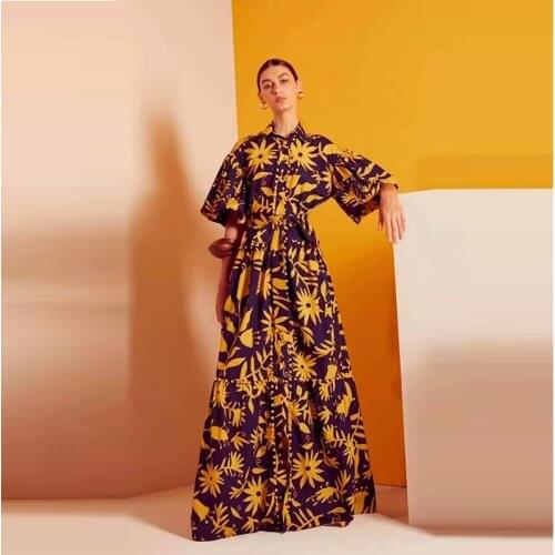 Runway Summer New Stunning Printed Short Sleeve Dress Long Dress 210507XF01