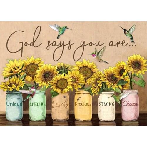 ZHDAR DIY 5D Diamond Painting Kits Vase Bird Sunflower Text Good Diamond Embroidery Scenery Painting Art Home Decoration