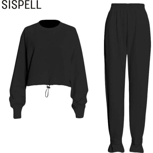 SISPELL Casual Two Piece Sets For Female O Neck Long Sleeve Draw String O Neck Long Sleeve Top With Pant Womens Suits Fashion
