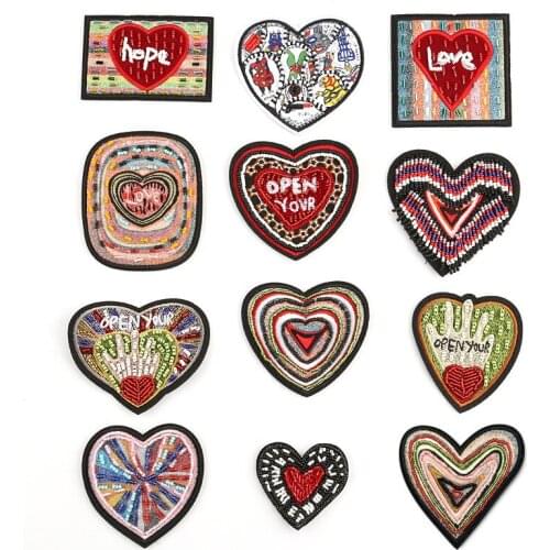 1PCS Sew on Palm Love Patches abstract Love Badges Crystal Beads Appliques wholesale Letter Patches T-shirt coat Diy Bags Decor