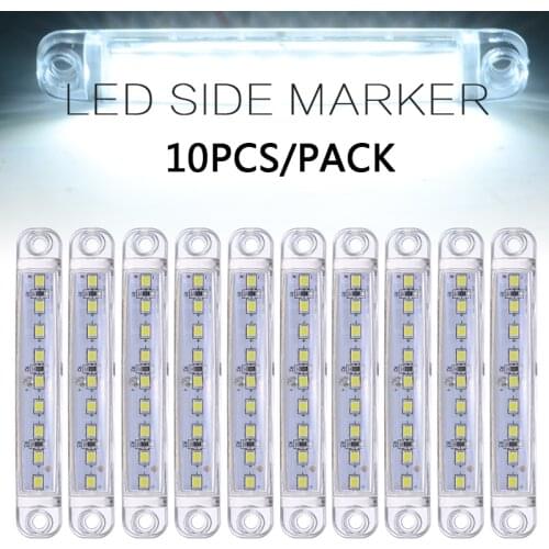 10pcs White 12V 9 LED Car Auto Sealed Side Marker Clearance Light Truck Trailer Lorry Bus SUV Off Road Lamp 100x15mm DIY Parts