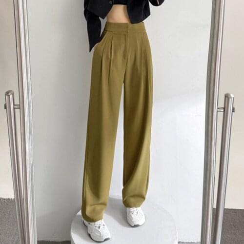 2021 Autumn Women High Waist Loose Straight Pants Ladies Wide Leg Trousers Female Solid Casual Pants