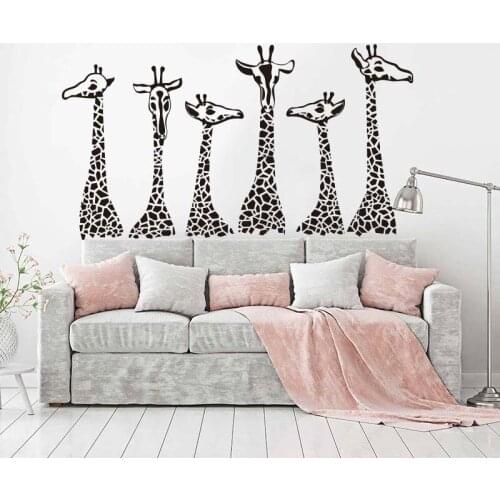 6Pcs Geometric Giraffe Head Wall Sticker Sofa Bedroom Jungle Animal Giraffe Pet Wall Decal Kid Room Vinyl Decor