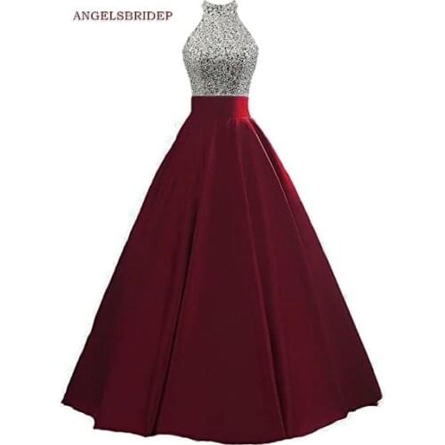 ANGELSBRIDEP High-Neck Evening Dresses Vestidos de festa Formal Sequin Bodice Floor-Length Abendkleider Formal Prom Party Gowns