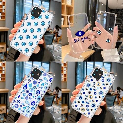 Phone Case for IPhone 12 Pro Max 6 6S 7 8 X XS XR 11 Pro Max SE 2020 Cover soft Cute Lucky Eye Blue Evil Print Flower Hand Funda